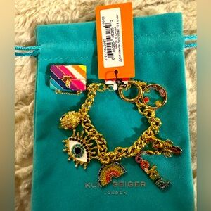 CLOSET CLEANOUT SALE NEW Kurt Geiger Gold Rainbow Charm Bracelet $168 Evil Eye